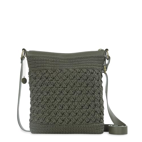 The Sak Lucia Crossbody Bag in Crochet, Convertible Purse with Adjustable Shoulder Strap - color: Moss Cozy Weave