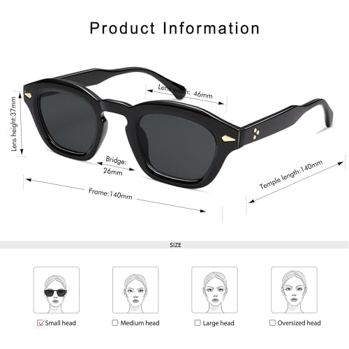Appassal Small Retro Square Sunglasses for Women Mens Rectangle Sunnies AP3680 - color: Black/Grey