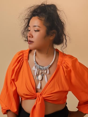 MINACHI Bohemian Feather Tassel Necklace, Irregular Stone Beads, Retro Exotic Pattern, Women's Jewelry - style: Necklace SL13-014