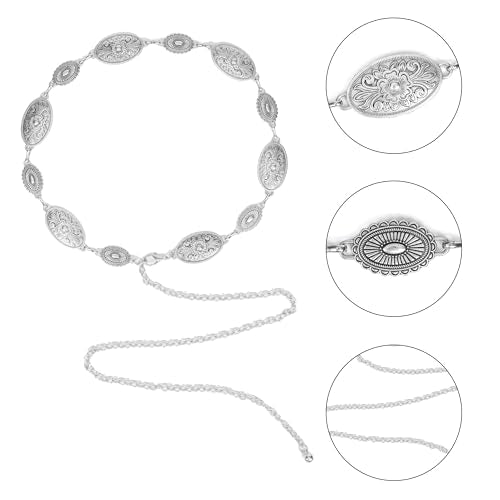 Western-Belts For Woman-Cowgirl-Belt Cowboy-belts for Women - Country Concert Outfit Concho boho belt for Dress - color: Engraved - Silver