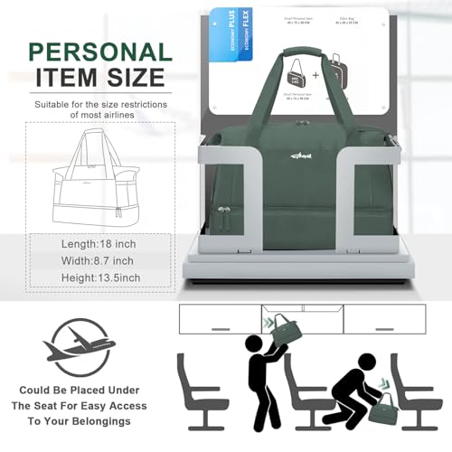 ETRONIK Gym Bag for Women, Personal Item Travel Bag with Shoes Compartment, Weekender Overnight Duffel Bag with Wet Pocket, Carry On Bag for Women, Travel, Gym, Weekend - color: Dark Green, size: Medium