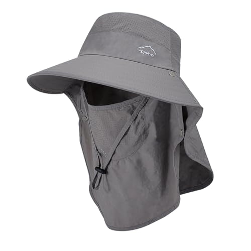 Sun Hat for Men Women with Neck Flap,UPF 50+ UV Protective Hiking Fishing Hats,Wide Brim Sun Hat for Women&Men - color: 1pack-style2-darkgrey(with Face Cover)