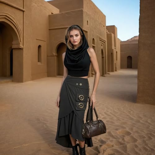 Boho Raw-Edge Crop Top – Adjustable Halter with Open Back & Cross-Wrap Design, 100% Cotton Beach Cover Up - color: Black