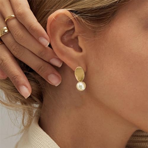 Hayopi Pearl Earrings for Women - Dainty Gold Dangle Drop Earrings, 14k Gold Plated Cute Bow Design, Hypoallergenic Pearl Studs, Wedding Jewelry Gifts - color: GOLD-chunky gold earrings