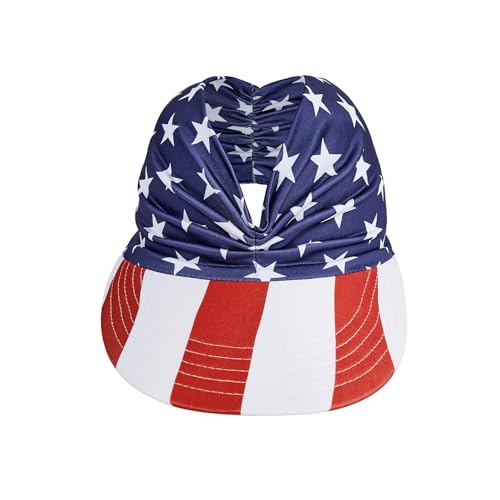 Zando Sun Visor Hats for Women - Beach Wide Brim Fashion Hat UV Protection Quick Dry Packable Summer Cap for Casual Sports - color: American Flag