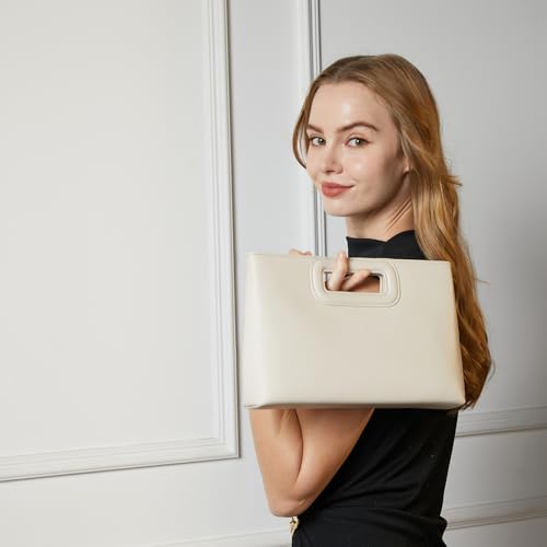 Top Handle Clutch Handbags for Women, Evening Handbag Shoulder Crossbody Purse with Gold Chain - color: Offwhite