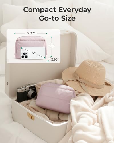 BAGSMART Cute Puffy Makeup Bag, Wide Opening Cosmetic Bag Compact & Spacious, Water-Resistant Travel Organizer Pouches for Women (Baby Blue) - color: 02-Baby Blue