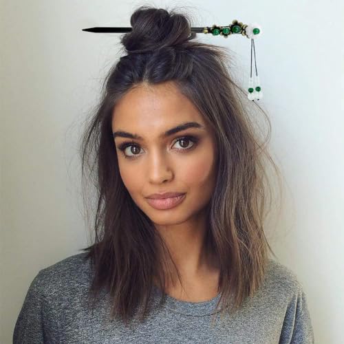 4 Pack Chinese Hair Stick for Buns Chinese Green Beads Flowers Hair Chopsticks Elegant Vintage Tassel Hair Stick Classical Styling Accessories for Women and Girls (4 Styles) - color: Green