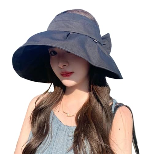 Sun Visor Hats for Women Wide Brim UPF 50+ Bucket Hats Summer Visor Caps Beach Hat Packable UV Protection Fishing Hiking Hat - color: Black
