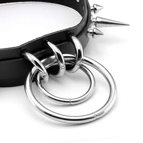 Eigso Vintage Punk Goth Studded Rivet Pu Leather Collar Choker Necklace with Spikes Adjustable - color: O-Black