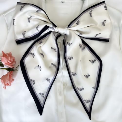 Silk Head Scarf for Hair Fashion Headwrap for Women Lightweight Neck Tie - color: X007-white Horsehead