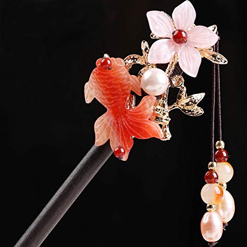 Wooden Hair Pins 7.08" Chinese Goldfish Flower Hair Sticks For Long Hair Buns for Women - color: B