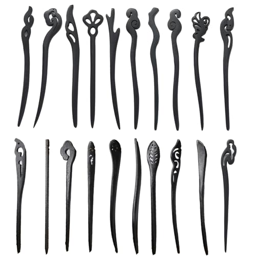 20PCS Wooden Hair Sticks, Chinese Hair Pins for Women, Black Japanese Chignon Hair Chopsticks, Classic Wooden Hair Pins for Buns Hair Accessories for Women Gifts