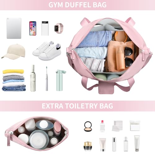 ETRONIK Gym Bag for Women, 45L Carry On Travel Duffel Bag with Shoes Compartment, Weekender Overnight Bag with Wet Pocket for Women, Travel, Gym, Weekend, Large Size - color: Pink, size: Large