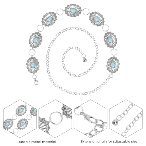 Concho Chain Belt for Women, Premium Body Waist Belly Belt for Concerts, Festivals, Cosplay, Daily Wear - color: Turquoise