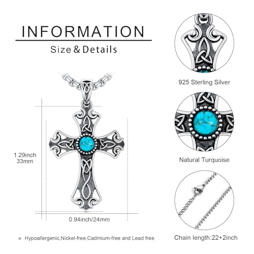 Turquoise Necklaces 925 Sterling Silver Western Necklace Boho Jewelry for Men Women Her Birthday Valentines Day Gifts - style: 1-Celtic Cross Necklace