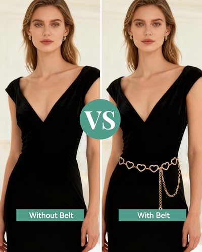 AWAYTR Cute Chain Belts for Women - Metal Waist Chain Belt for Dresses Jeans Country Concert Outfit - color: Gold-heart