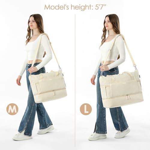 ETRONIK Gym Bag for Women, 45L Carry On Travel Duffel Bag with Shoes Compartment, Weekender Overnight Bag with Wet Pocket for Women, Travel, Gym, Weekend, Large Size - color: Beige, size: Large