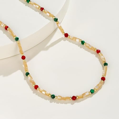 KissYan Beaded Choker Necklace for Women, Colorful Natural Gemstones Pearl Choker 14K Gold Plated Pendant Healing Crystal Necklace Handmade Stone Jewelry Gift - color: L-Shell Stone