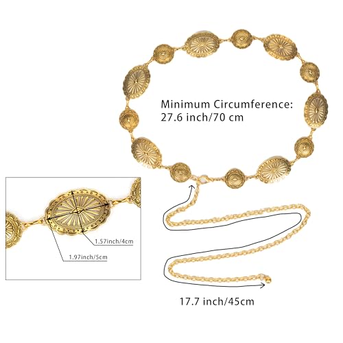Western-Belts For Woman-Cowgirl-Belt Cowboy-belts for Women - Country Concert Outfit Concho boho belt for Dress - color: Golden