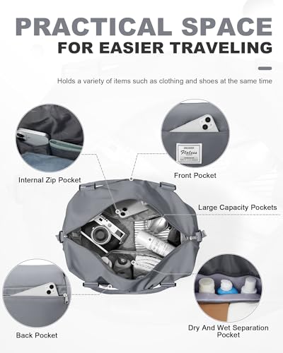 Travel Duffel Bag, 18x14x8 Inches Travel Bag Spirit with Shoes Compartment, Weekender Overnight Bag for Women with Trolley Sleeve, Carry On Bag for Airplanes Sport Tote Gym Bag SlateGrey - color: H10-SlateGrey, size: Large