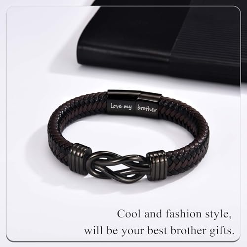 Infinity Knot Bracelet Leather Bracelet Gifts for Son Grandson Nephew Brother Dad Husband Uncle Grandpa Boyfriend, Easter Graduation Christmas Valentines Fathers Day Birthday Gifts for Boys Men Him - style: Brother
