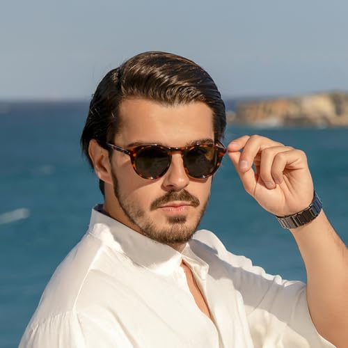 ZENOTTIC Vintage Round Polarized Sunglasses for Men Women UV400 Protection - color: C04 Tortoise Frame Green Lens