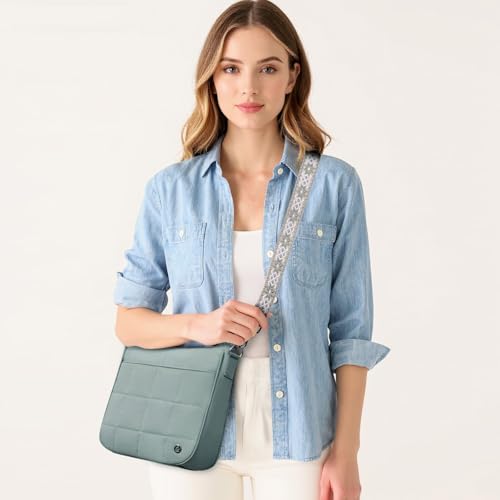 Anti Theft Crossbody Bags for Women,Quilted Puffer Travel Purses Shoulder Hobo Bag Handbag with Guitar Strap - color: Green