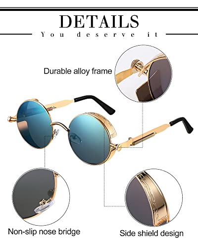 Coume 8 Pcs Retro Round Steampunk Sunglasses Gothic Sunglasses Hippy Glasses Circle Metal Frame Glasses for Men Women - color: Fresh Colors