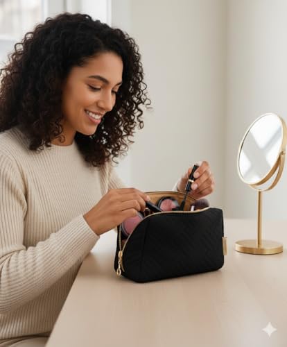 BAGSMART Small Makeup Bag, Travel Cosmetic Bag Make Up Pouch Small Travel Zipper Pouch,Water-resistant Toiletry Bag,Makeup Organizer Bag for Women, Black - color: 01-Black