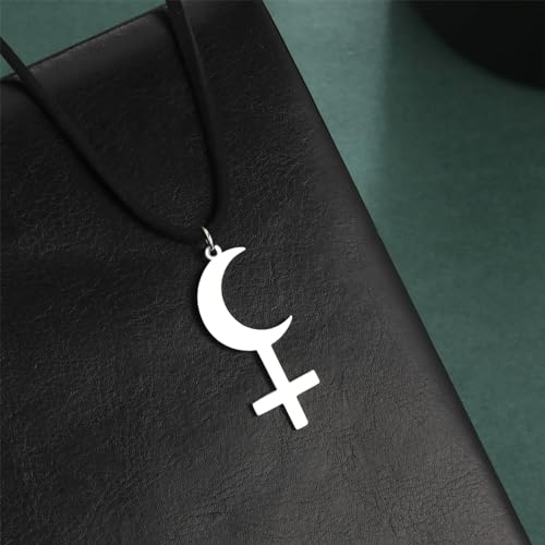 EUEAVAN Black Moon Lilith Goddess Symbol Necklace for Women Gothic Lilith Goddess Seal Astrology Crescent Moon Cross Pendant Pagan Jewelry Wiccan Gifts Lucifer's Symbol Men - color: lilith silver