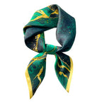 FEIBOON 100% Pure Mulberry Silk Scarfs 26"x26" Square Scarf Women Neckerchief Headscarf hair scarf bandana Gift Packed - color: Green + Gold