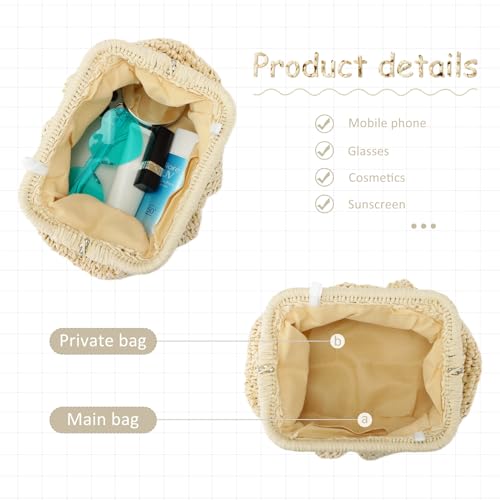 Emprier Straw Clutch Purses for Women Cloud Dumpling Pouch Straw Crossbody Shoulder Handbag Summer Beach Woven Bag - color: Beige