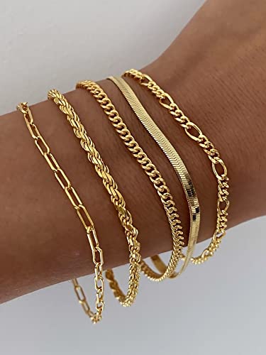 DEARMAY 14K Gold Plated Bracelets for Women, Jewelry Sets Cute Tennis Beaded Bracelets Cuban Link Paperclip Chain Dainty Bracelet Pack Gifts - color: BRACELET-C