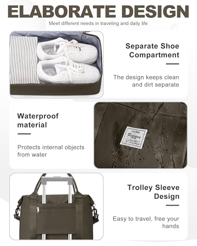 Spirit Travel Duffel - 18x14x8 Inches Weekender Overnight Bag with Shoes Compartment, Trolley Sleeve, Carry On for Airplanes, Sport Tote Gym Bag - Dark Brown - color: H12-DarkBrown, size: Large