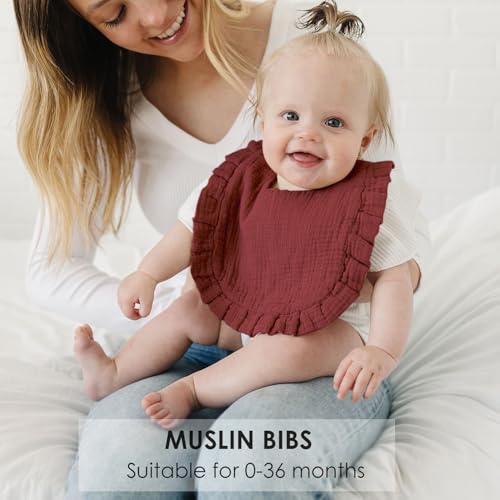 MairMore Baby Muslin Bibs Bandana Drool Bibs for Unisex Boys & Girls, Soft and Absorbent Cotton Teething Drooling Bib Set for Newborn Toddler - color: Maroon