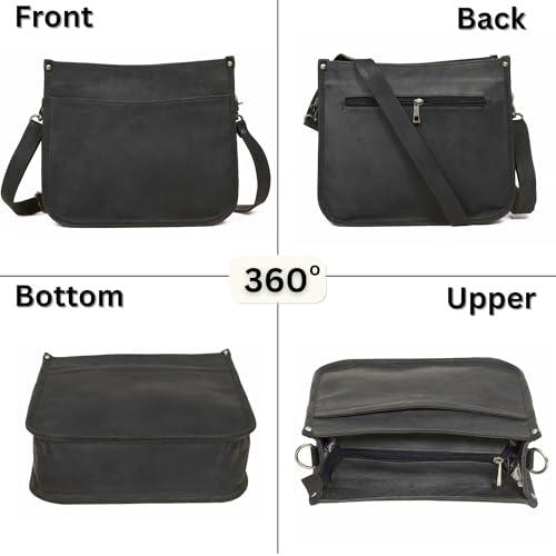 Genuine Leather Crossbody Purse for Women – Medium Satchel Bag with Zipper Pocket – Soft Vintage Boho Handbag - color: Black