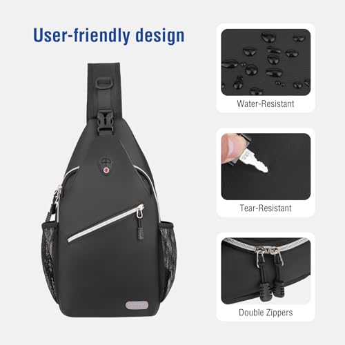 MOSISO Sling Backpack, Multipurpose Crossbody Shoulder Bag Travel Hiking Daypack - color: Black