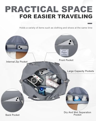 Spirit Travel Duffel - 18x14x8 Inches Weekender Overnight Bag with Shoes Compartment, Trolley Sleeve & Carry On for Airplanes, Sport Tote Gym Bag - Grey - color: H6-Grey, size: Large