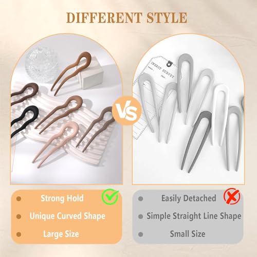 6PCS French Hair Pins for Thick Hair, Fashion French Pins Hair Styling, French Hair Pin for Women Fine Hair Accessories, French Twist Pin Wavy U Shaped Valentine's Day Gifts - color: Brown