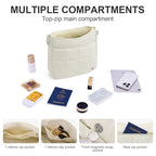 Anti Theft Crossbody Bags for Women,Quilted Puffer Travel Purses Shoulder Hobo Bag Handbag with Guitar Strap - color: Beige