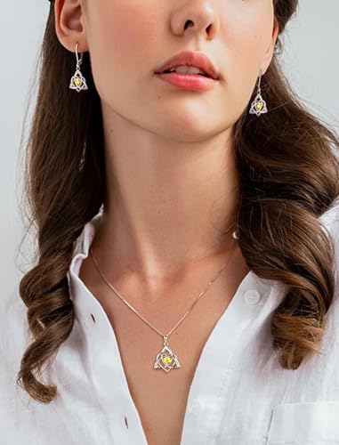 STARCHENIE Celtic Knot Necklace for Women 925 Sterling Silver Trinity Love Knot Pendant Birthstones Jewelry - color: 11-topaz-Nov