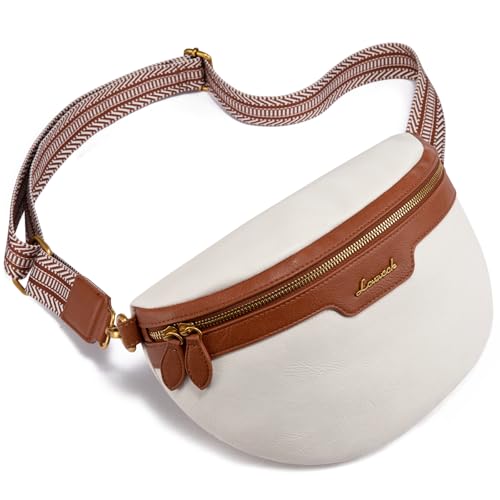 LOVEVOOK Fanny Packs for Women Cross Body, Vegan Leather Belt Bag for Women, Waterproof Sling Purse Fashion Waist Pack Designer Chest Bum Bag with Boho Style Strap - color: Beige Brown, size: M