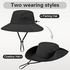 Sun Hat for Men Women UV Protection Wide Brim Fishing Hats Breathable UPF 50+ Boonie Bucket Hats Beach Safari Hiking Garden - color: Dark Grey&black