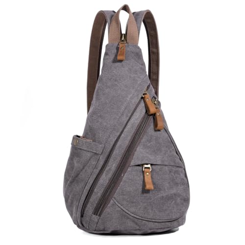 KL928 Canvas Sling Bag - Small Crossbody Backpack Shoulder Casual Daypack Rucksack for Men Women(Large Version,Dark Grey) - color: Canvas-d.grey