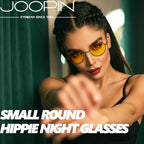 Joopin Retro Small Round Sunglasses Hippie Circle Sun Glasses Polarized UV400 Protection Metal Shades for Men Women - color: A08-black Frame Yellow Lens