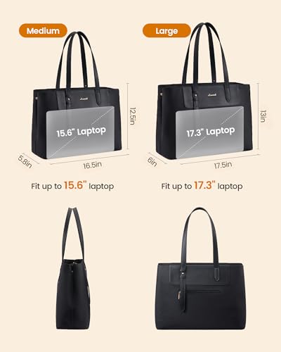 LOVEVOOK Laptop Tote Bag for Women, Water-Resistant Work Tote Bag Large Capacity Computer Bag for Travel, Nylon & PU - color: Off-white, size: 15.6Inch