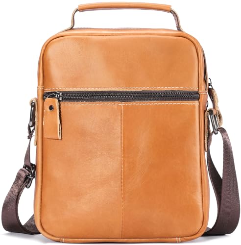 Leather Crossbody Bags for Men Casual Shoulder Bag Travel Messenger Bag Vintage Handbag Multi Pocket Satchel - color: Orange
