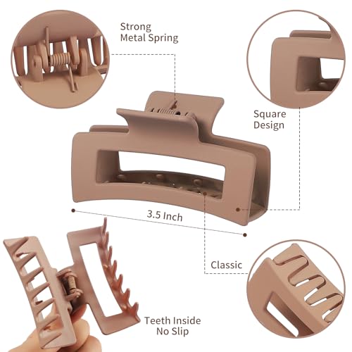 12 Pcs Medium Hair Clips for Women, 3.5 Inch Square Claw Clips, Colorful Hair Claw Clips for Thick and Thin Hair, Bulk Hair Accessories for Women and Girls- Brown - color: Brown