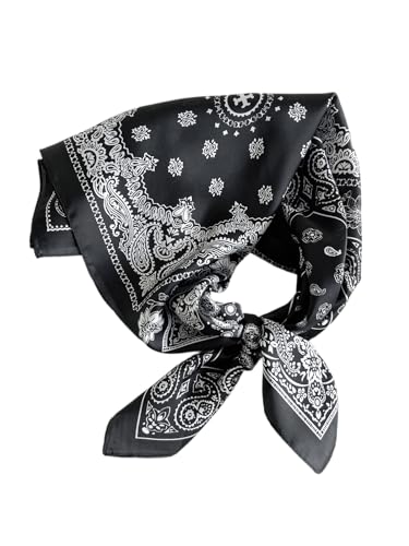 INOGIH 35'' Leopard-Print Satin-Bandana-Headscarf - Light Head Wraps Neck Face Scarves Cover for Women - color: Black